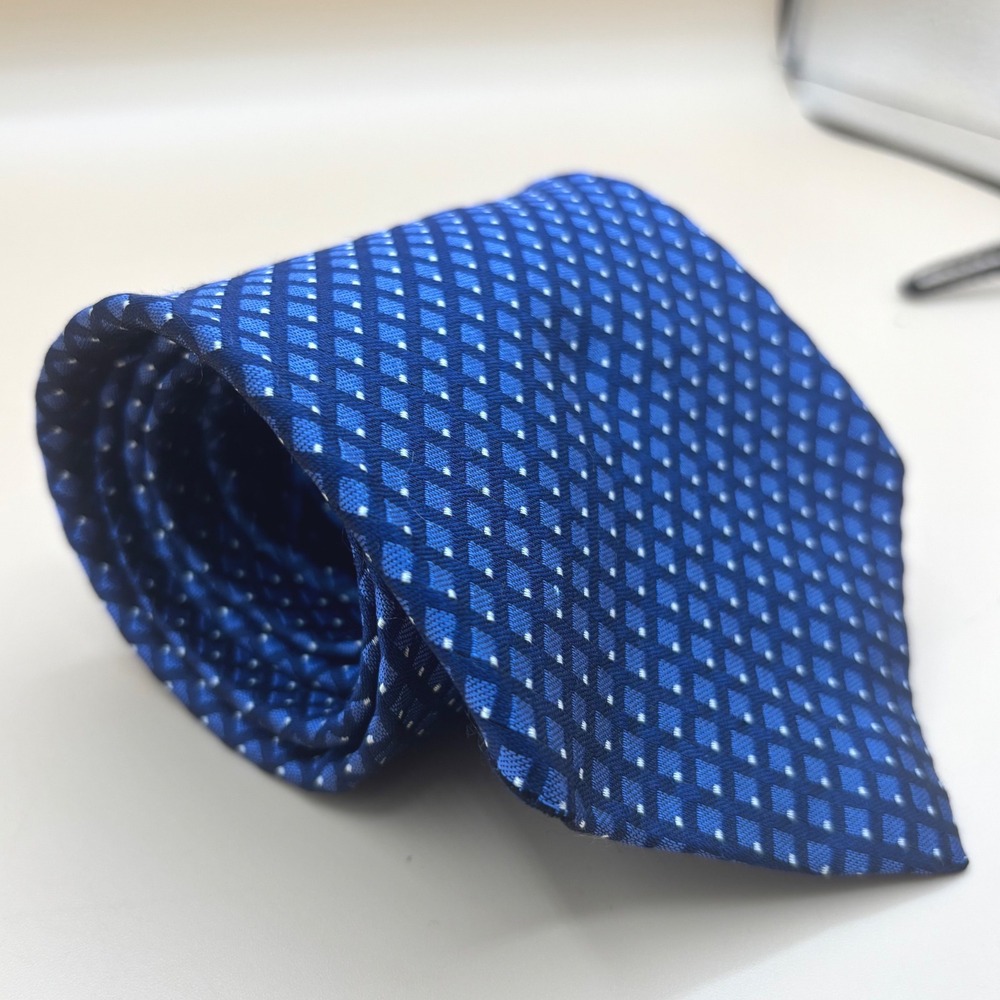 VTG Polo University Ralph Lauren Blue Geometric Diamond Silk Tie Hand Finished